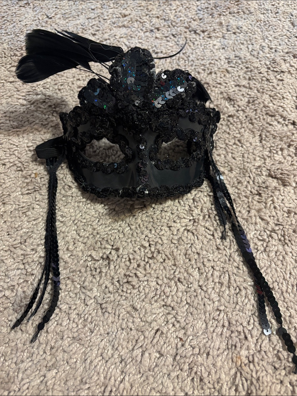Black Sequin Feather Venetian Mask